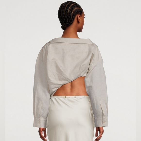 Jacquemus Mejean Cropped Linen Cotton Shirt White Oversized Button Down 34 XS - Picture 3 of 13